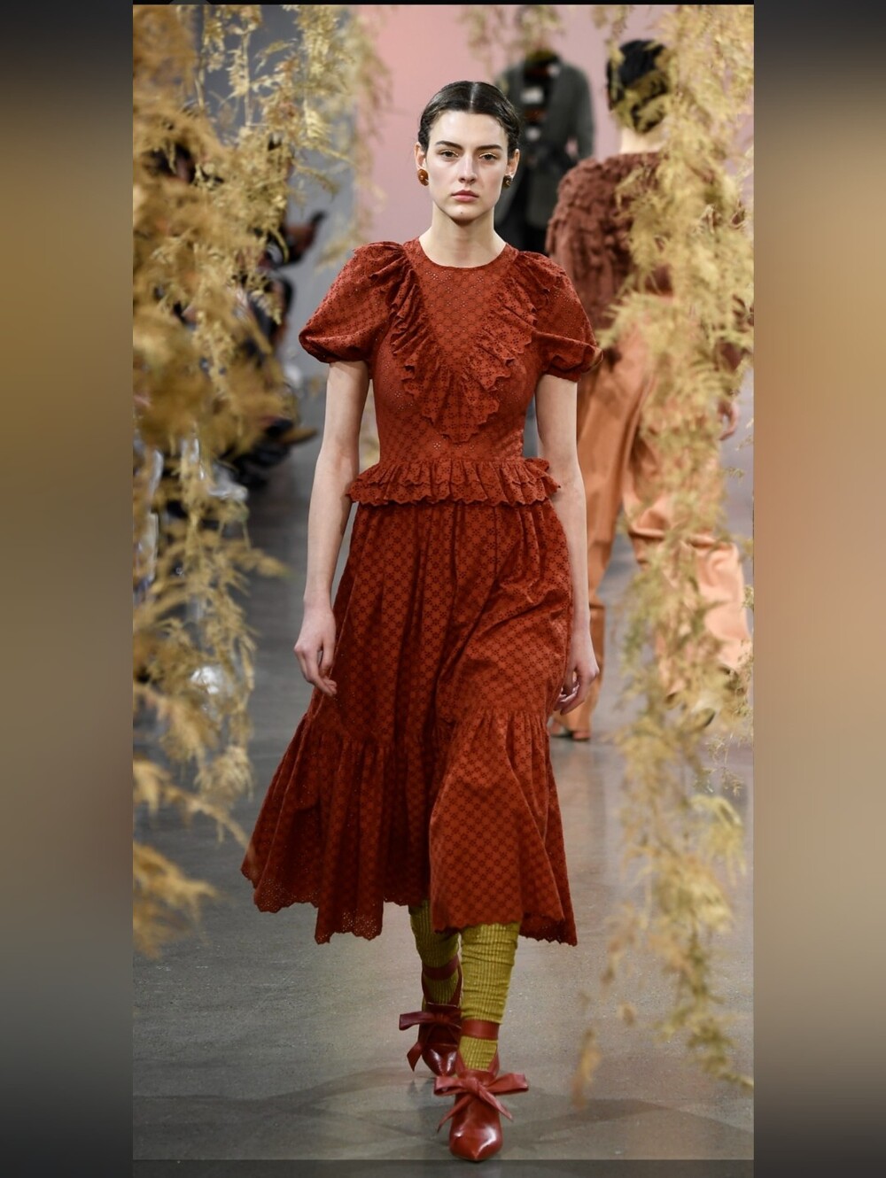 Ulla Johnson Gorgeous Rust Red/ Burnt Orange Ruffled Midi Dress